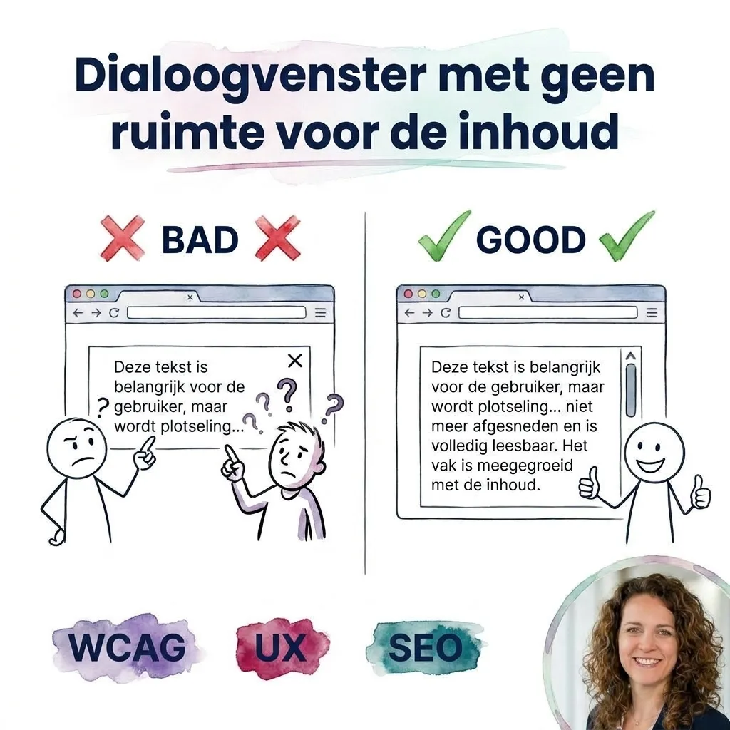 Dialoogvenster met geen ruimte voor de inhoud