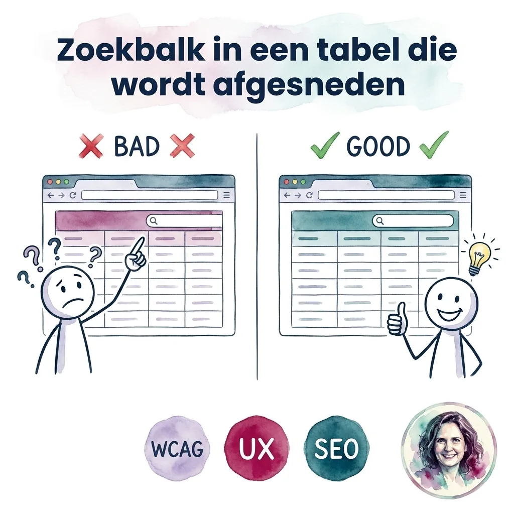 Zoekbalk in een tabel die wordt afgesneden