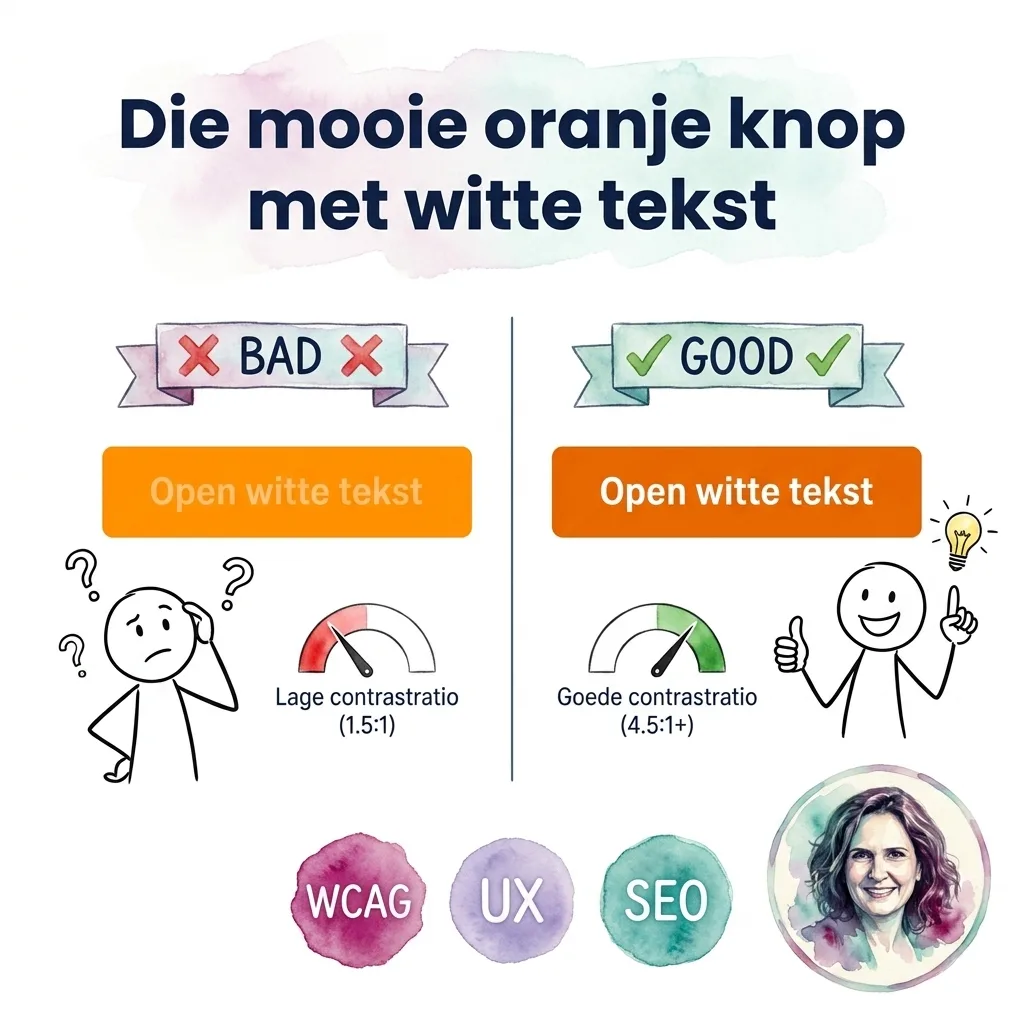 Die mooie oranje knop met witte tekst