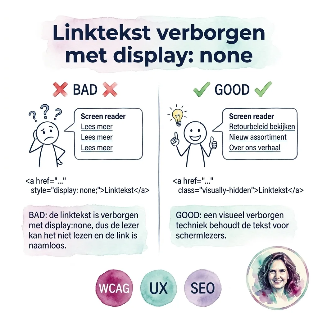 Linktekst verborgen met display: none