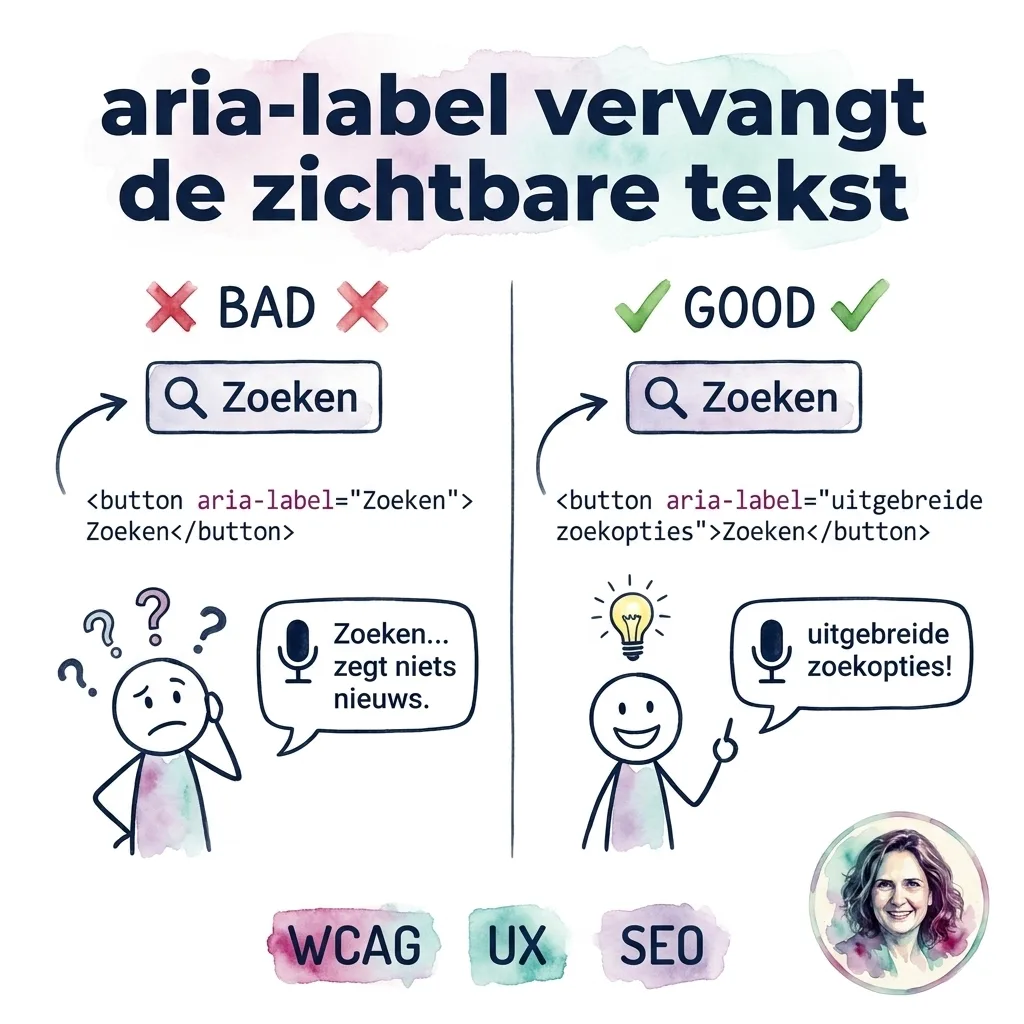 Knop met icoon en tekst, maar aria-label vervangt alles
