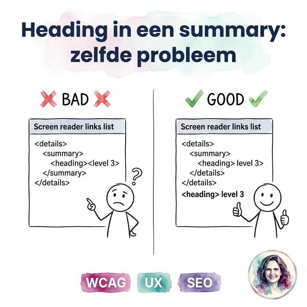 Heading in een summary: zelfde probleem