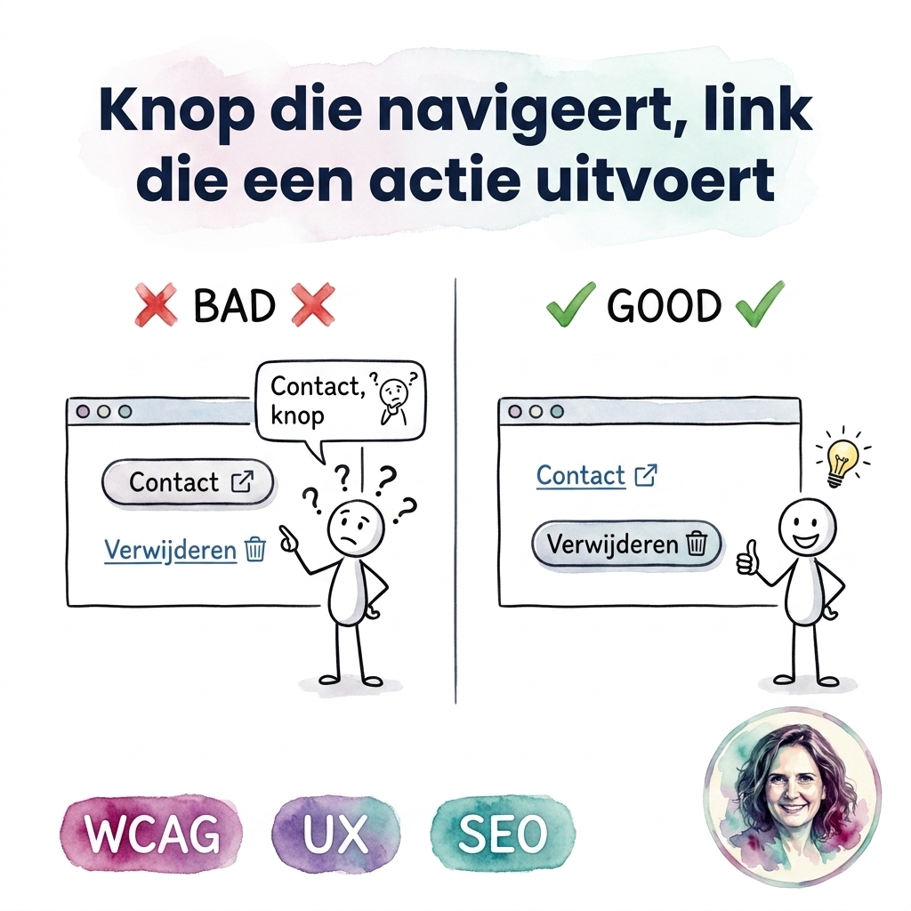 Knop die navigeert, link die een actie uitvoert