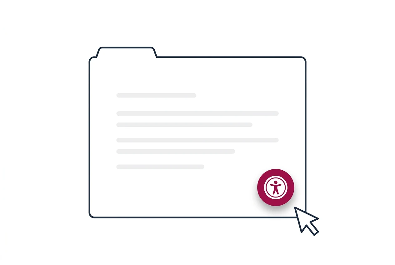 Een webpagina met rechtsonder een magenta accessibility-overlayknopje, terwijl de tekst op de pagina nog steeds te weinig contrast heeft.