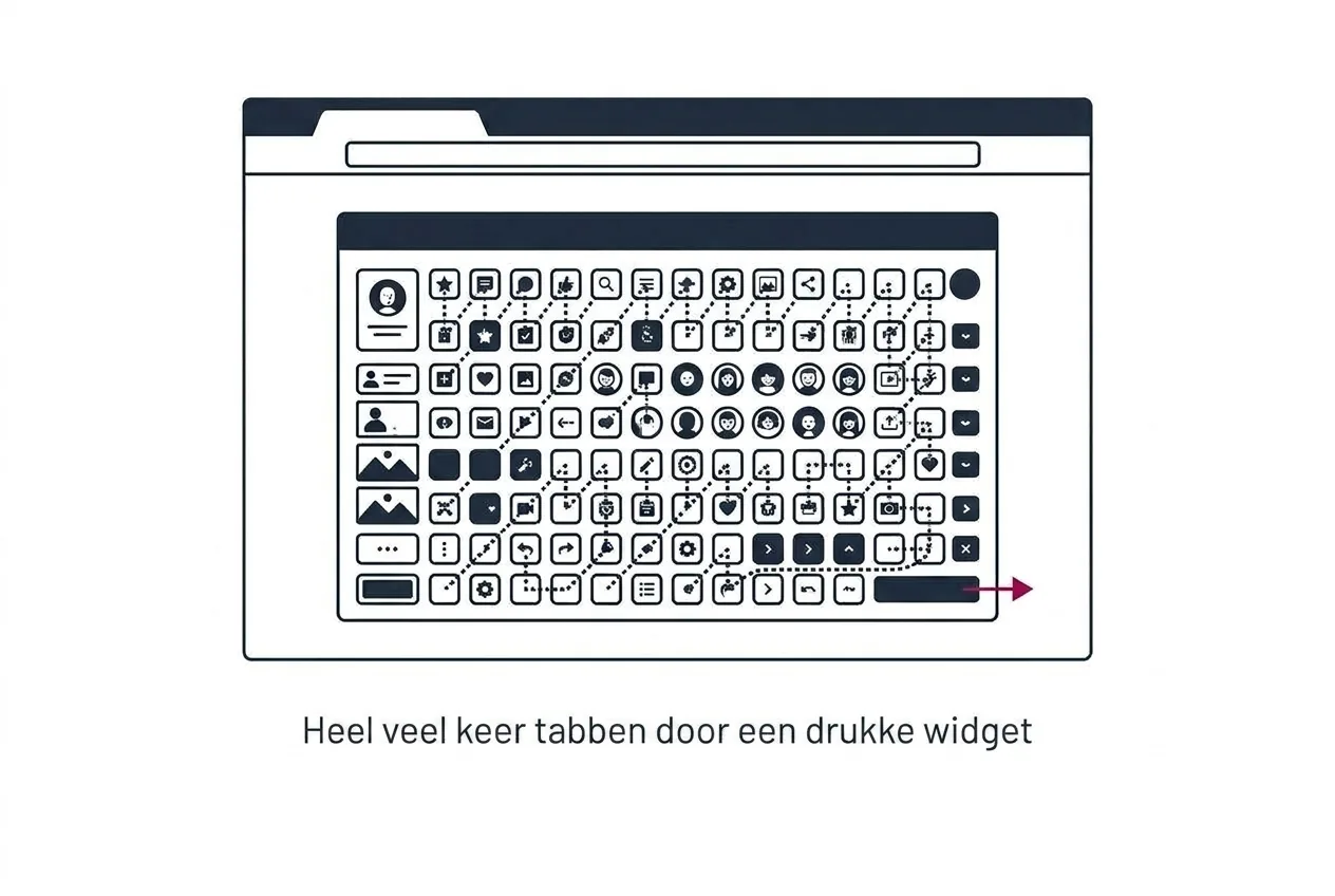 Een webpagina met een ingesloten widget vol kleine knoppen en iconen, en een toetsenbordpad dat zich er met veel stappen doorheen wurmt.